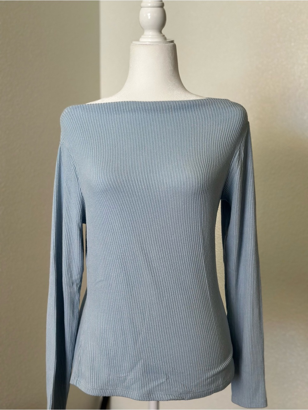 Banana Republic Dusty Blue Ribbed Boatneck Long Sleeve Top M